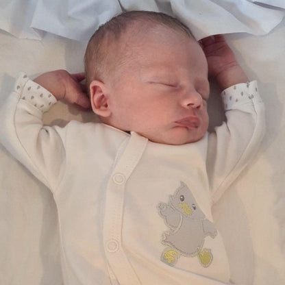 Tiny Baby Footed Babygrow, Embroidered Chick - White Sleepsuit / Babygrow EEVI 