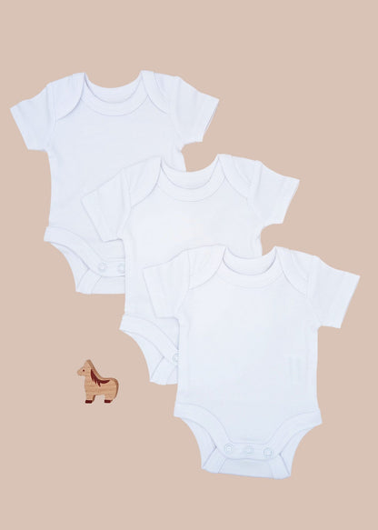 3 Pack 100% Organic Cotton Baby Bodysuit with Capped Sleeves - White Little Dreamer