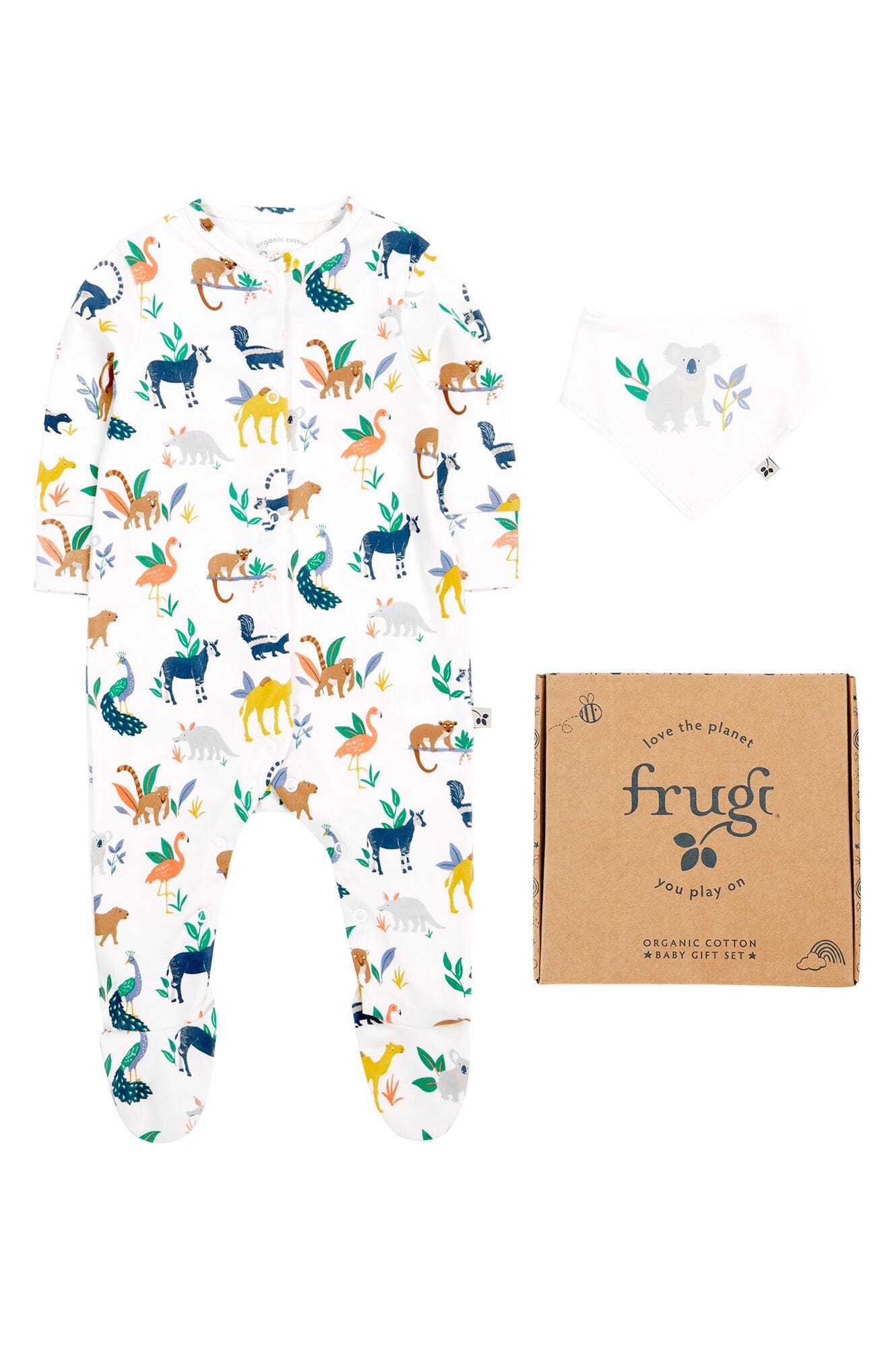 Frugi Organic Cotton Wildlife Babygrow and Dribble Bib Gift Set Sleepsuit / Babygrow Frugi 