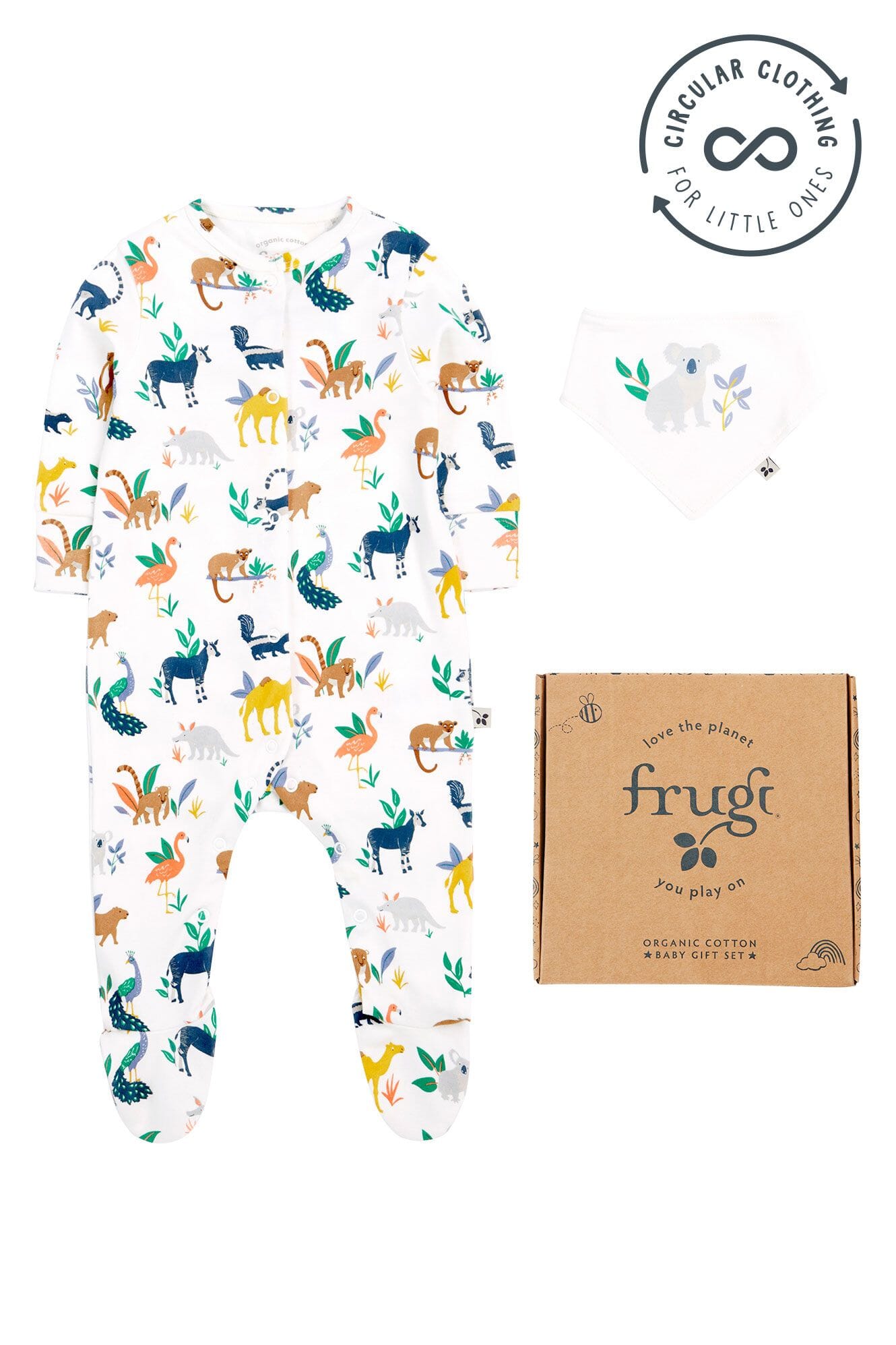 Frugi Organic Cotton Wildlife Babygrow and Dribble Bib Gift Set Sleepsuit / Babygrow Frugi 