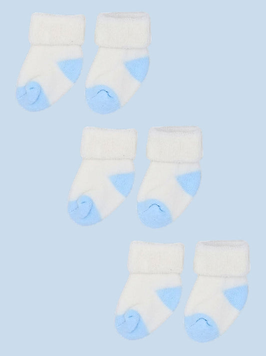 Set of three pairs of socks: Blue & Cream Stay on Towelling Premature Baby Socks Socks Little Mouse Baby Clothing & Gifts 