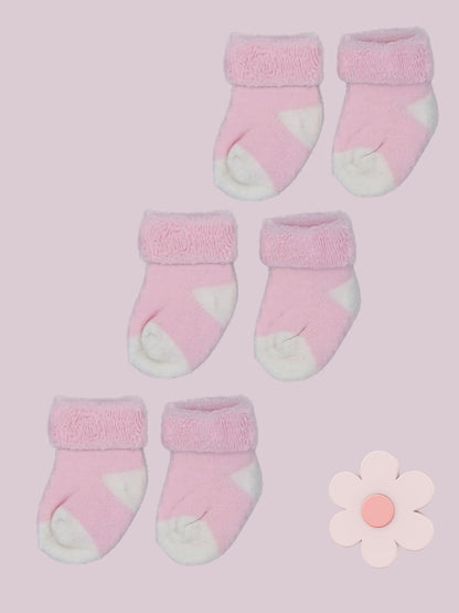 Set of three pairs of socks: Pink with White toes and heels Stay-on Towelling Premature Baby Socks Socks Little Mouse Baby Clothing & Gifts 