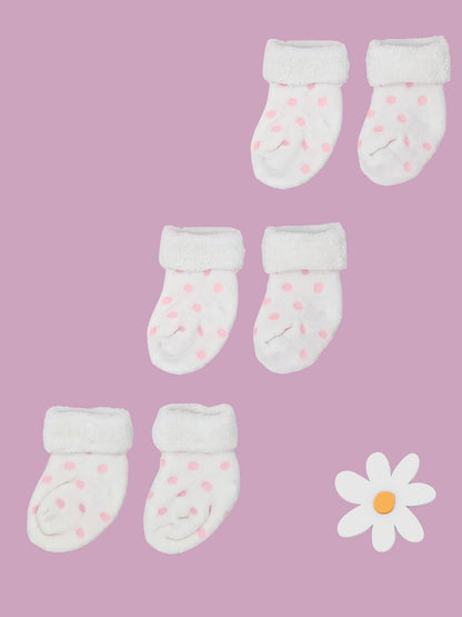 Set of three pairs of socks: White With Pink Spots Stay-on Towelling Premature Baby Socks Socks Little Mouse Baby Clothing & Gifts 