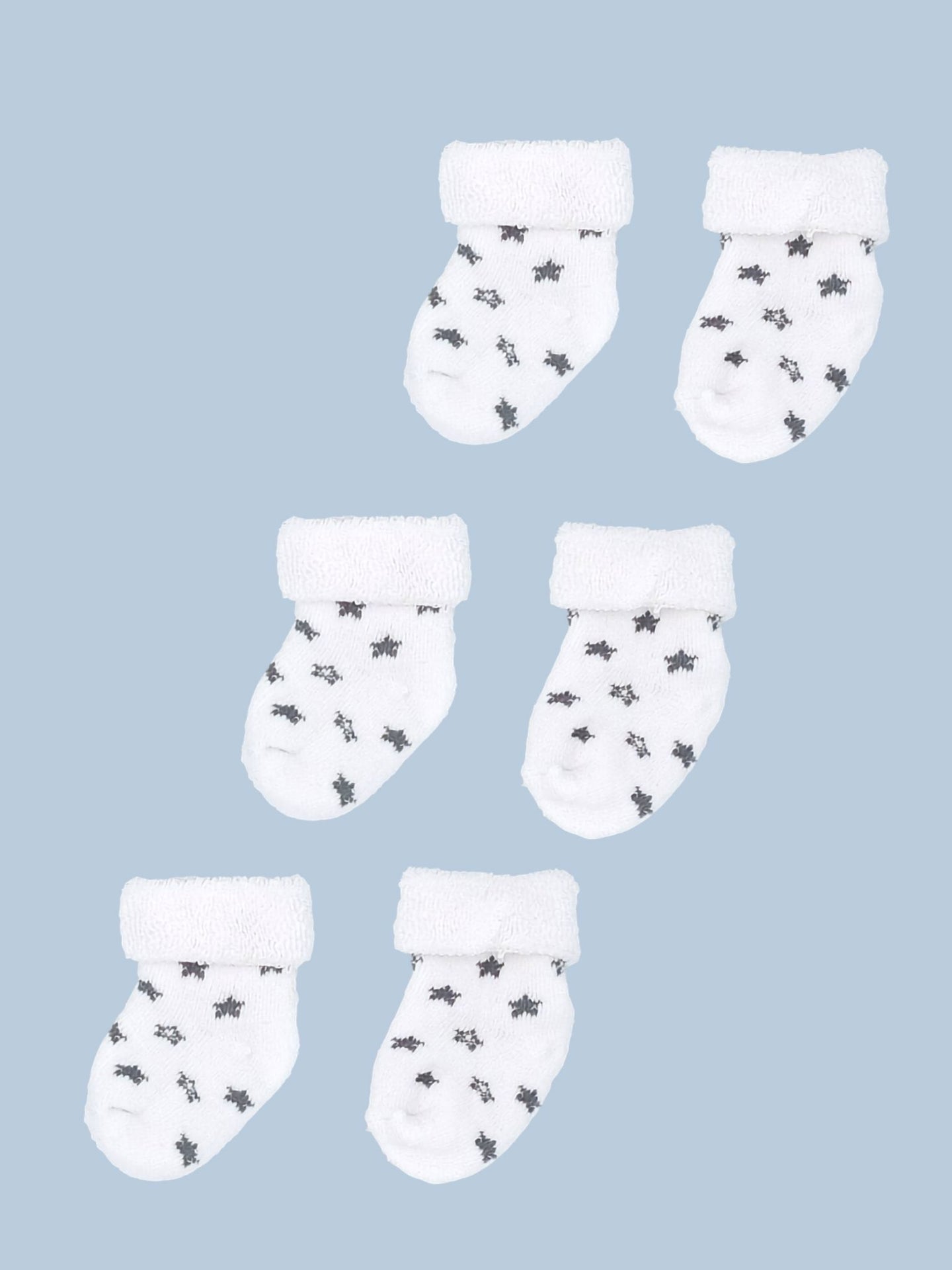 Set of three pairs of socks: White With Grey Stars Stay-on Towelling Premature Baby Socks Socks Little Mouse Baby Clothing & Gifts 