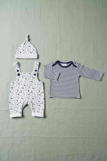 Teddy Prince 3 Piece Gift Set - Grey/Blue : Dungarees, Top & Hat Outfit Just too Cute 