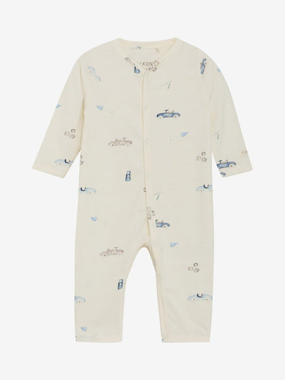 Organic Cotton Rain Washed Cars Onesie Sleepsuit / Babygrow Fixoni 