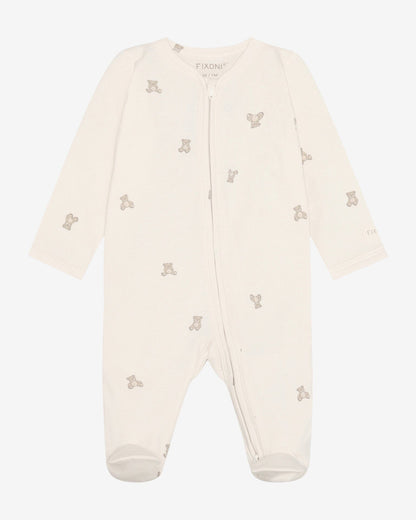 Organic Cotton Oatmeal & Teddy Onesie Sleepsuit / Babygrow Fixoni 