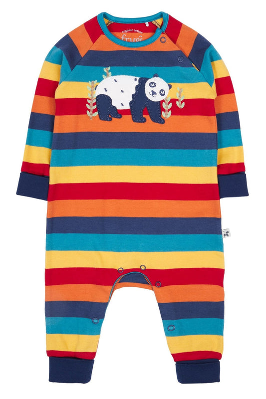 Frugi Organic Cotton Rainbow Stripe & Panda Babygrow Sleepsuit / Babygrow Frugi 