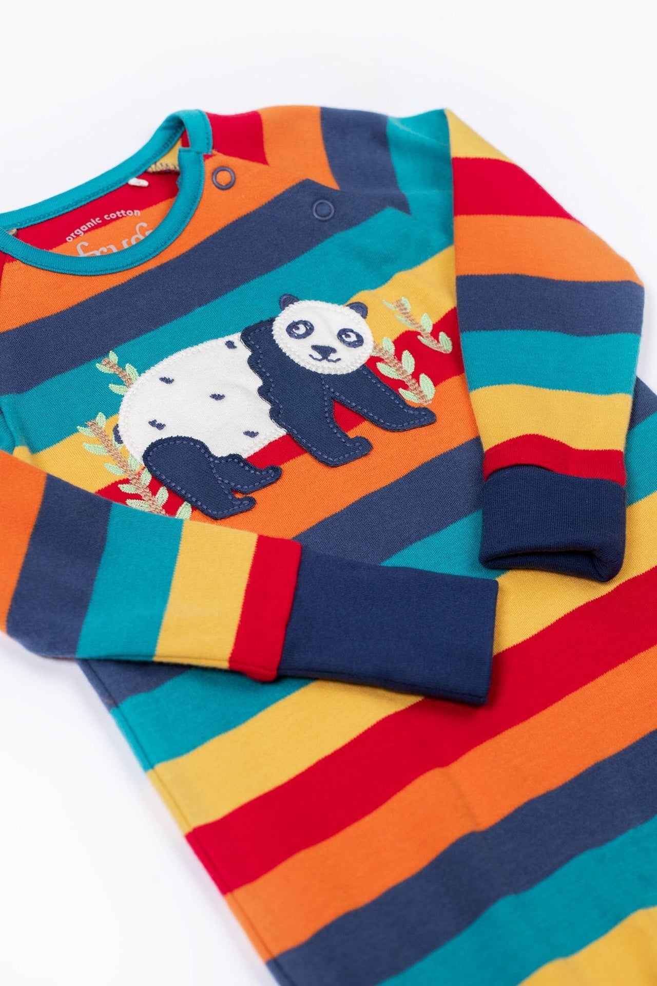 Frugi Organic Cotton Rainbow Stripe & Panda Babygrow Sleepsuit / Babygrow Frugi 
