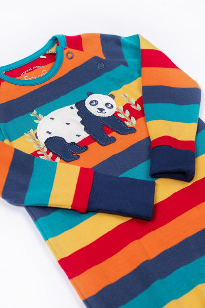 Frugi Organic Cotton Rainbow Stripe & Panda Babygrow Sleepsuit / Babygrow Frugi 