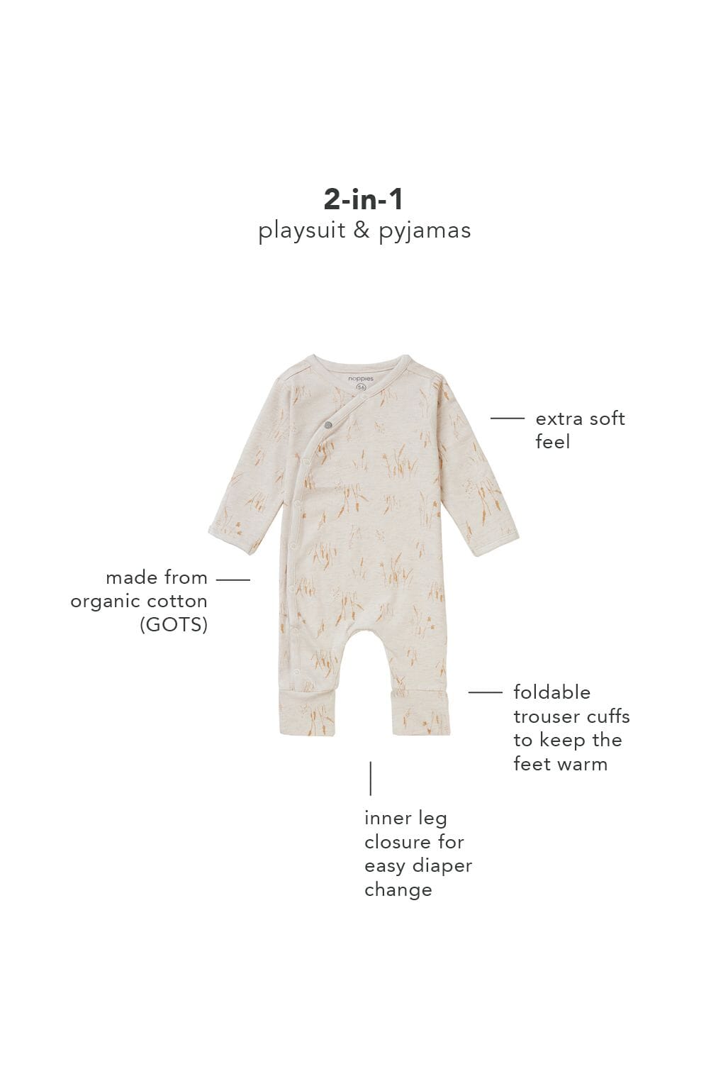 Oatmeal Nature Playsuit Sleepsuit / Babygrow Noppies 