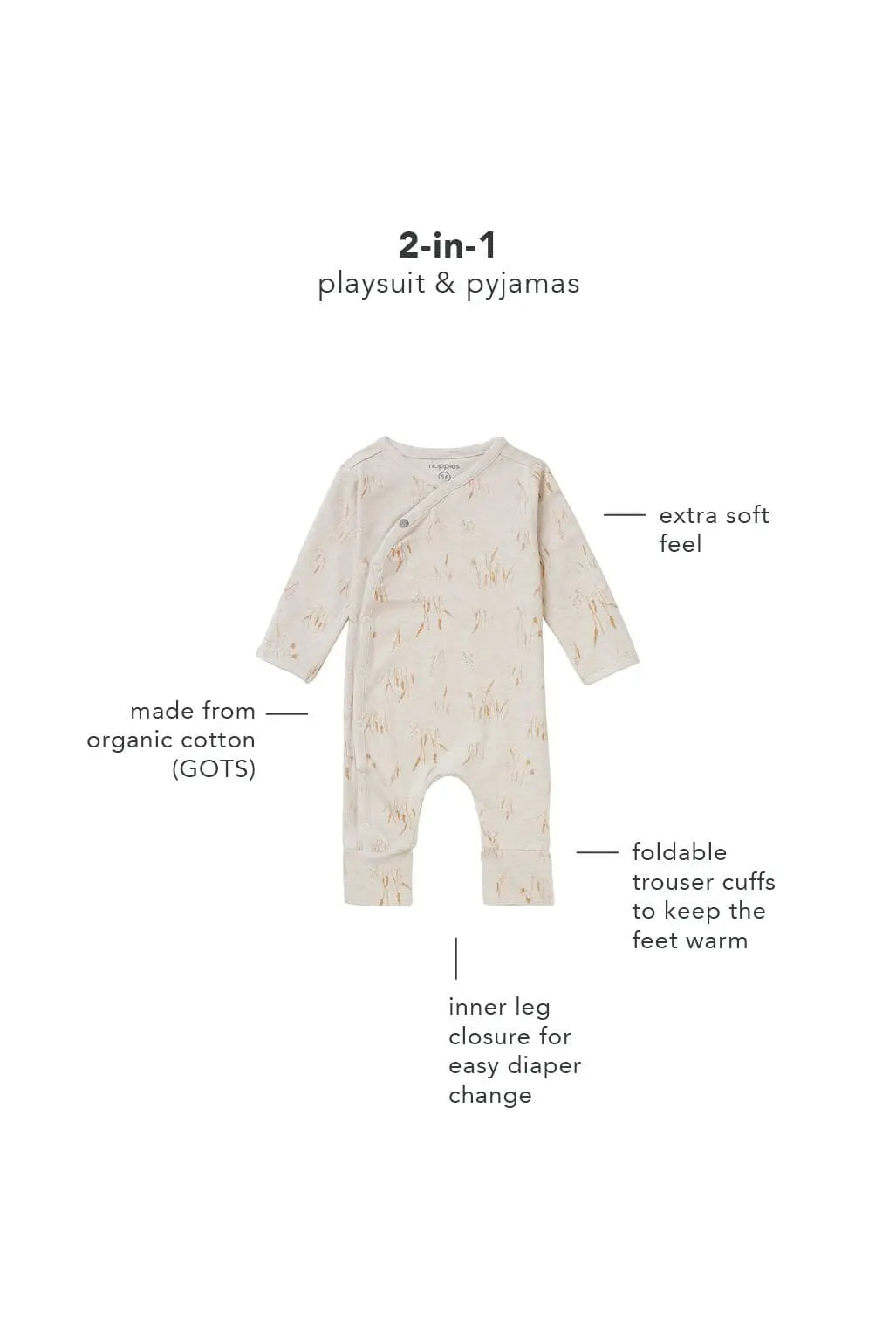 Oatmeal Nature Playsuit Sleepsuit / Babygrow Noppies 