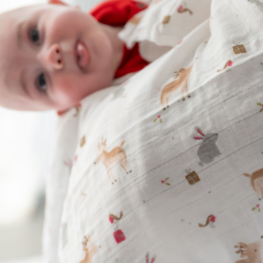 Ziggle Muslin - Christmas Reindeer & Rabbit - 80 x 80 cm