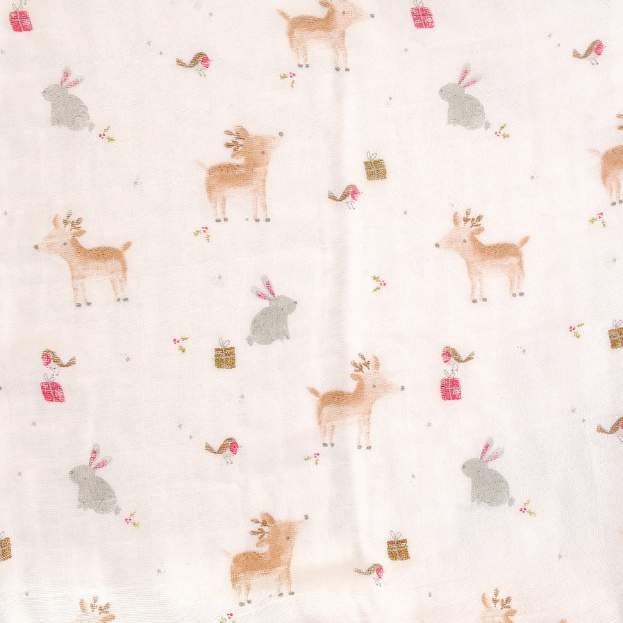 Ziggle Muslin - Christmas Reindeer & Rabbit - 80 x 80 cm