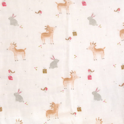 Ziggle Muslin - Christmas Reindeer & Rabbit - 80 x 80 cm