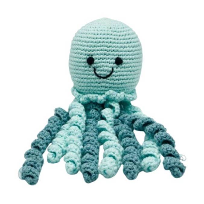Pastel Blues Octopus Baby Rattle Fair Trade Crochet Organic Cotton Toy Best Years 