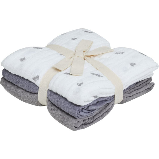3 Pack, Organic Cotton Muslins, Cars / Grey, 65 x 65 cm Blanket Pippi 