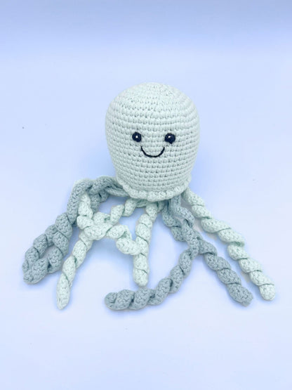 Pastel Blues Octopus Baby Rattle Fair Trade Crochet Organic Cotton Toy Best Years 
