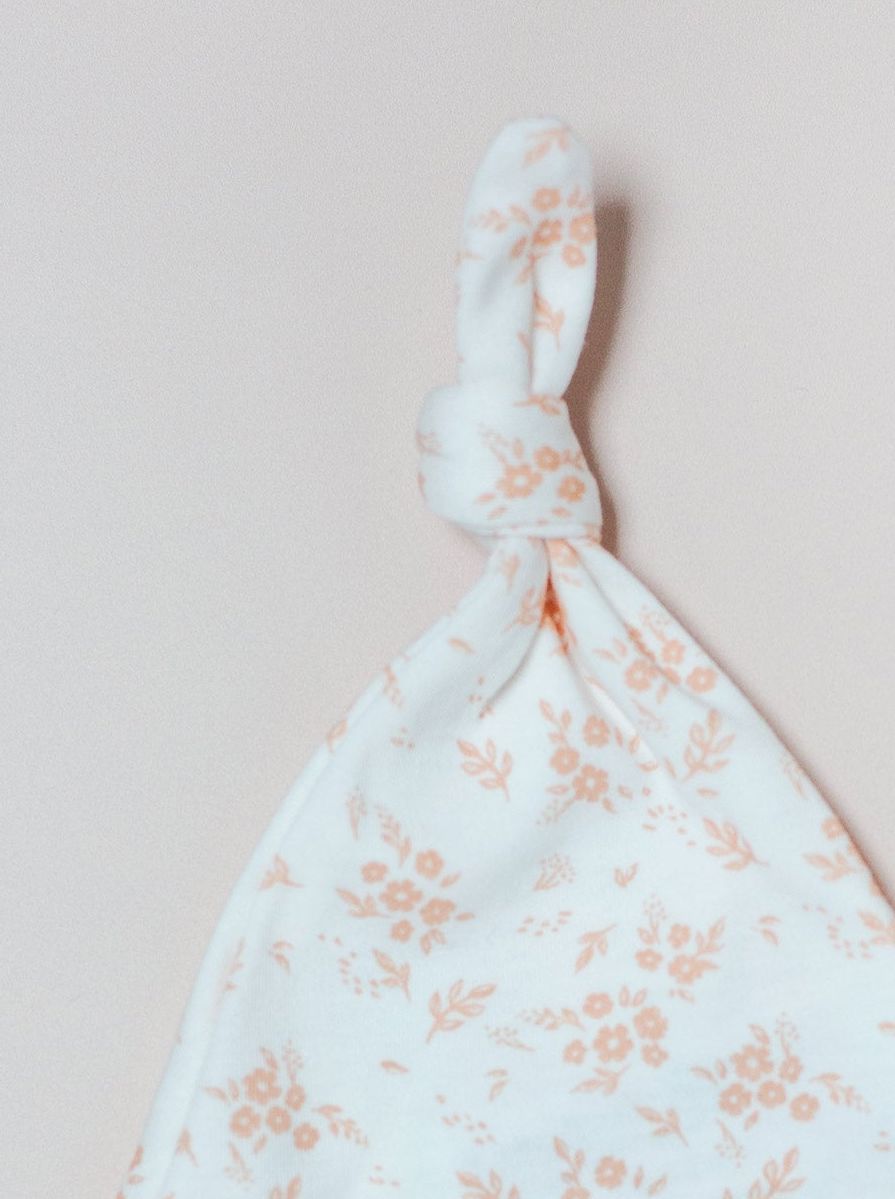 Knotted Hat, Apricot Floral, Premium 100% Organic Cotton Tiny & Small