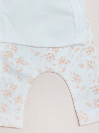 2 piece Cream wrap top & Apricot Floral trouser set, Organic Cotton Tiny & Small