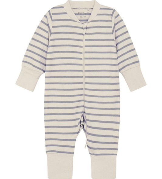Organic Cotton Blue and Cream Striped Onesie Sleepsuit / Babygrow Fixoni 