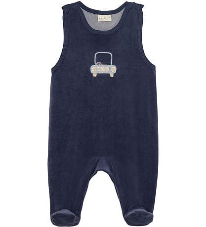 Navy Blue and Car Organic Cotton Velour Dungarees & Bodysuit Outfit Fixoni 