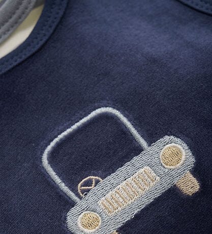 Navy Blue and Car Organic Cotton Velour Dungarees & Bodysuit Outfit Fixoni 