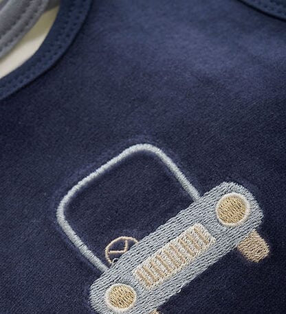 Navy Blue and Car Organic Cotton Velour Dungarees & Bodysuit Outfit Fixoni 