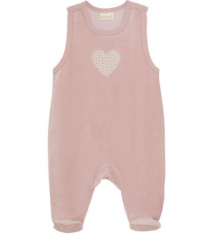 Dusky Pink and Heart Organic Cotton Velour Dungarees & Bodysuit Outfit Fixoni 