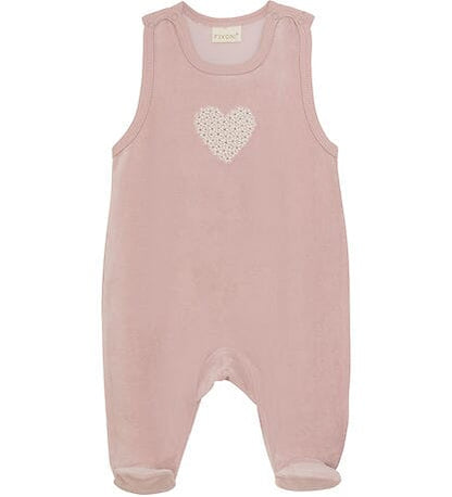 Dusky Pink and Heart Organic Cotton Velour Dungarees & Bodysuit Outfit Fixoni 