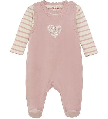 Dusky Pink and Heart Organic Cotton Velour Dungarees & Bodysuit Outfit Fixoni 