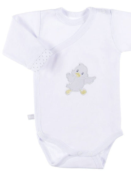 Early Baby Bodysuit, Embroidered Little Chick Design - White EEVI