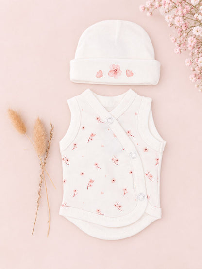 Cherry Blossom Vest & Hat Set - Organic Cotton