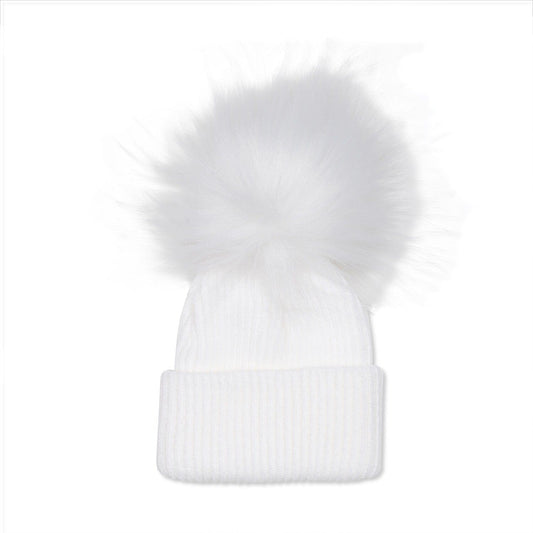 White Ribbed Fur Pom Pom Hat Hat Little Mouse Baby Clothing & Gifts 
