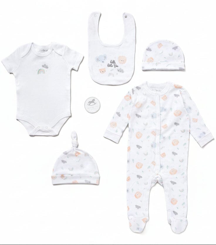 'Hello Little One Animals' 5 Piece Layette Gift Set. Rock a Bye Baby