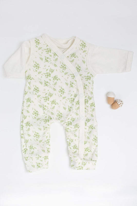 Dungaree & Top Set, Apple Floral, Premium 100% Organic Cotton Dungaree Tiny & Small 