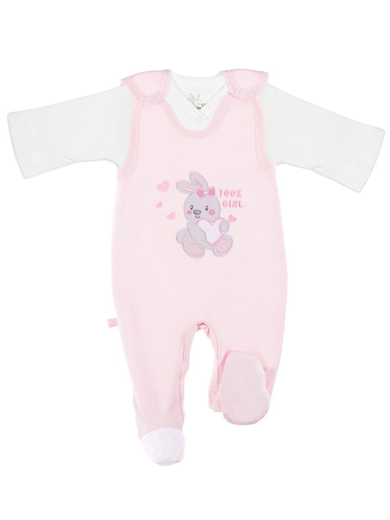 Early Baby Top & Bunny Footed Dungarees Set - Pink Dungaree EEVI 