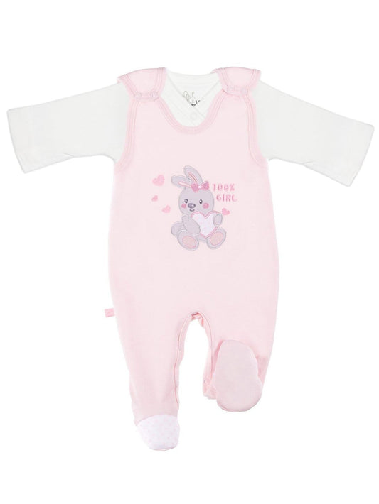 Early Baby Top & Bunny Footed Dungarees Set - Pink Dungaree EEVI 