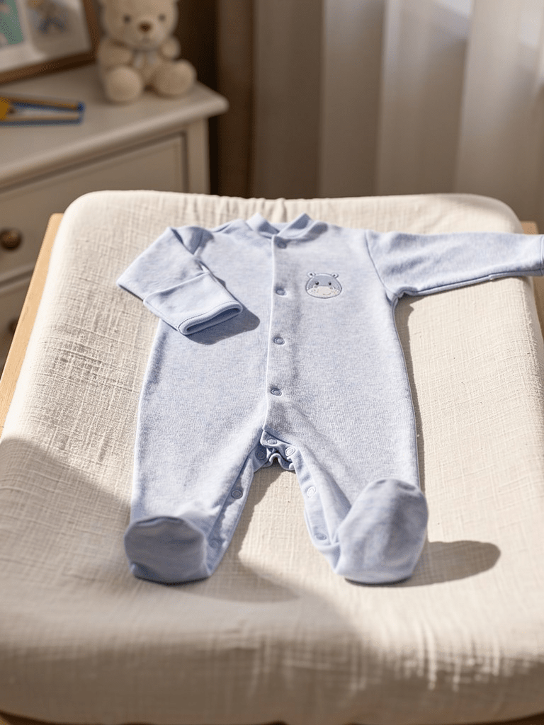 Early Baby Footed Sleepsuit, Cute Hippo Design - Blue Sleepsuit / Babygrow EEVI 