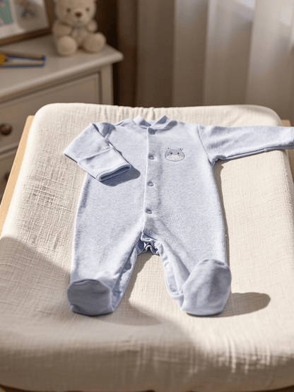 Early Baby Footed Sleepsuit, Cute Hippo Design - Blue Sleepsuit / Babygrow EEVI 