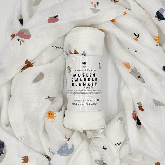 Muslin Swaddle Blanket, Organic - Little Things Swaddle Blanket Banks-Lyon Botanical 