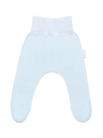 Blue cotton footed leggings for tiny babies by Little Lumps, front view