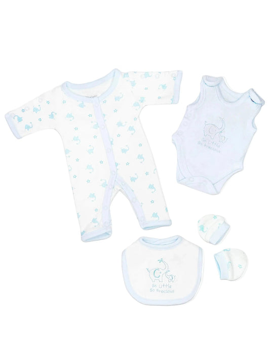 Blue Elephant 4 Piece Set - Sleepsuit, Vest, Bib & Mitts Outift Tiny Chick 