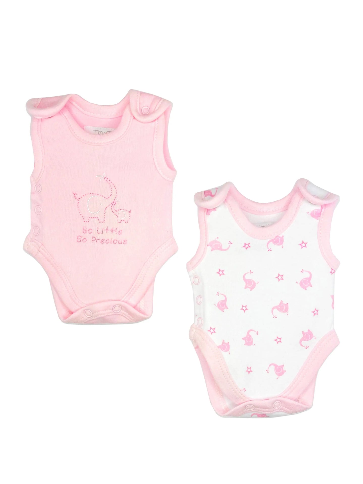 2 pack premature baby incubator vests — pink elephant and star print by Tiny Tots, front