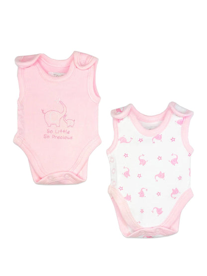 2 pack premature baby incubator vests — pink elephant and star print by Tiny Tots, front