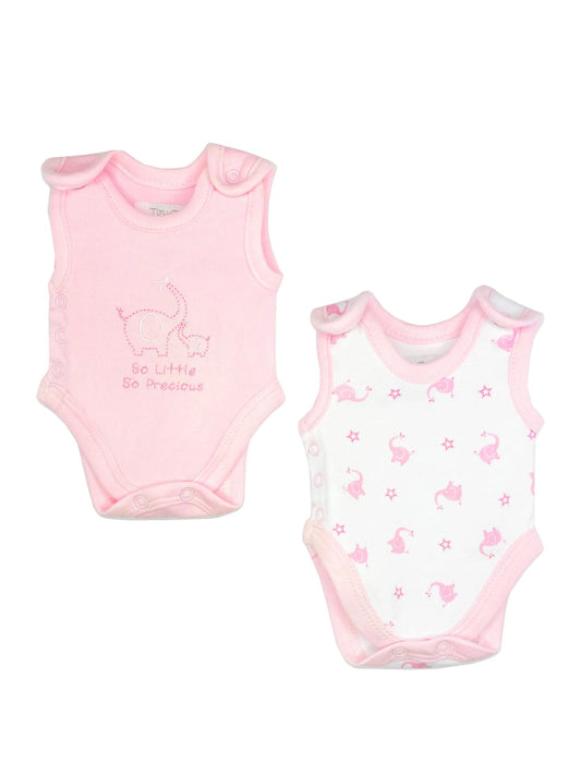 2 pack premature baby incubator vests — pink elephant and star print by Tiny Tots, front