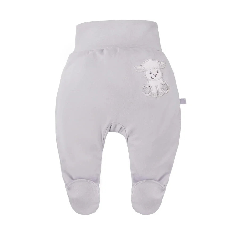 Early Baby Footed Trousers, Embroidered Lamb On The Rear - Grey Trousers / Leggings EEVI 