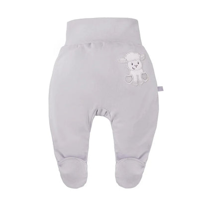 Early Baby Footed Trousers, Embroidered Lamb On The Rear - Grey Trousers / Leggings EEVI 