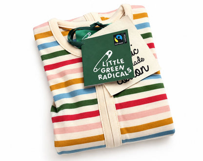 Little Green Radicals Striped Organic Newborn Baby Babygrow