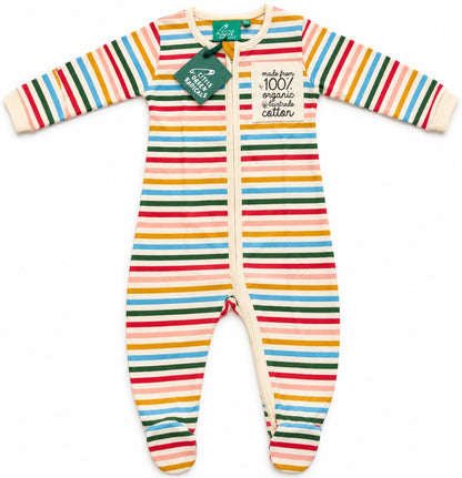 Little Green Radicals Striped Organic Newborn Baby Babygrow